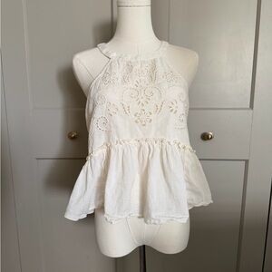 American Eagle Cream Embroidered Peplum Tank Top Size Small